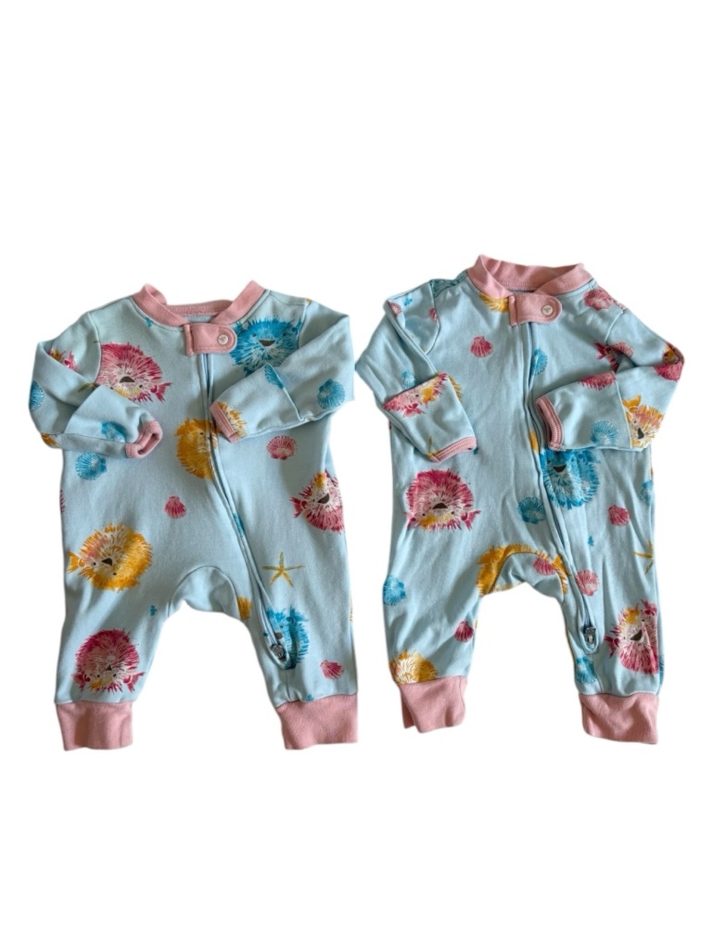 Set of 2 Burt's Bees Blue and Pink Baby Pajamas - Sz Newborn